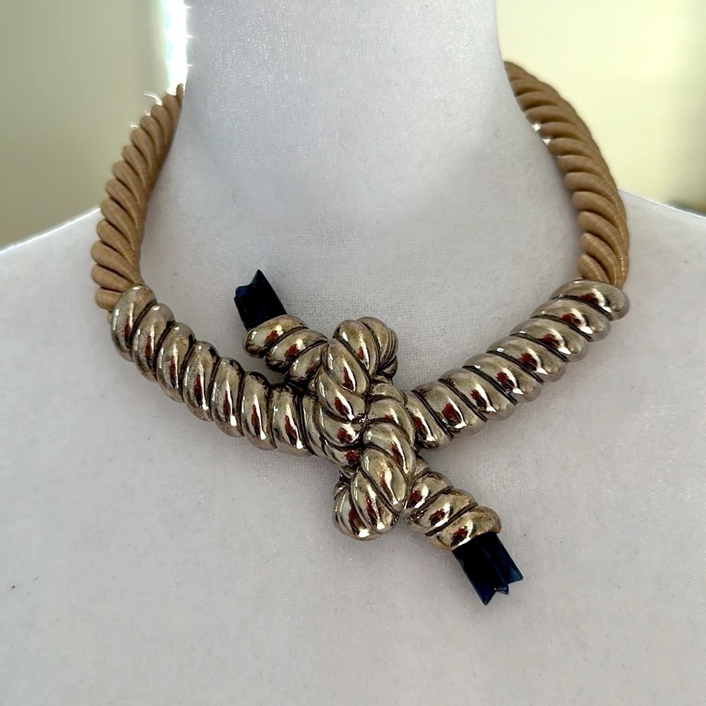 SALE Satin robed choker with silver detailed center piece with blue stone tips
